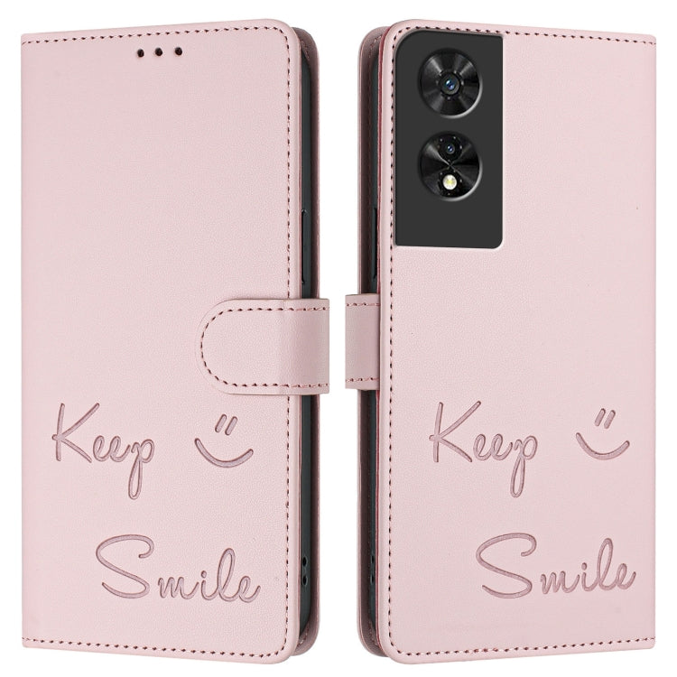 For TCL 505 Smile Embossing RFID Leather Phone Case