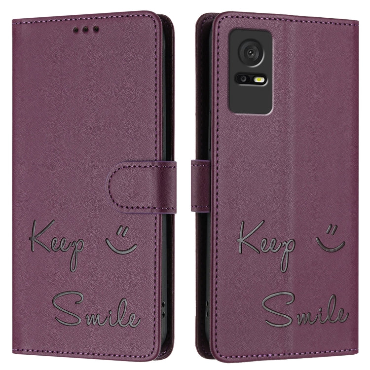 For TCL 405 / 406 / 408 Smile Embossing RFID Leather Phone Case