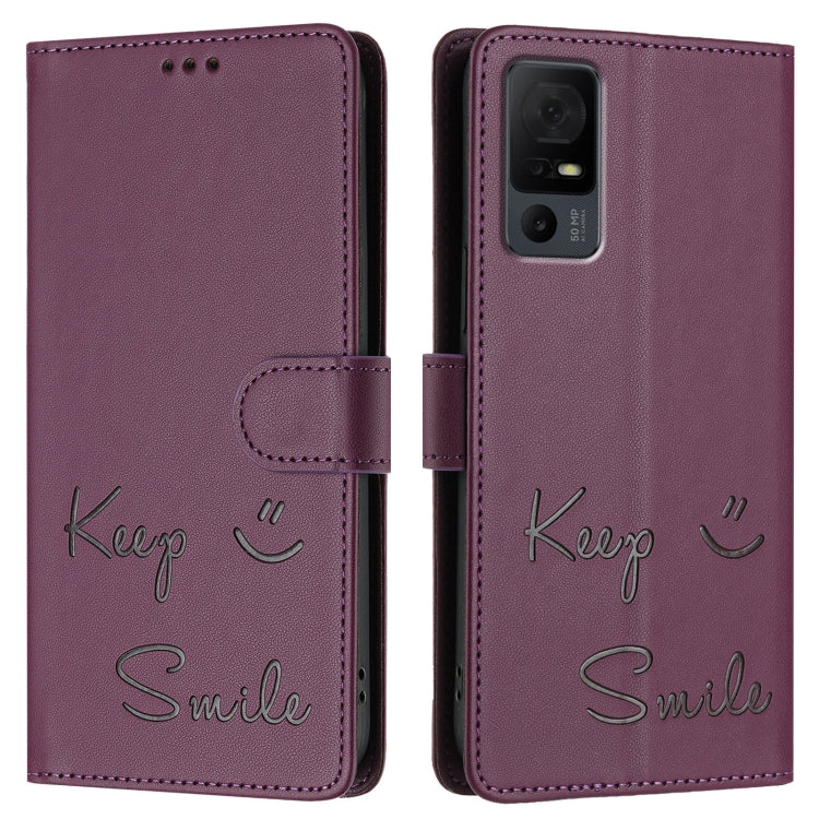 For TCL 40 XL / 40 T T608DL Smile Embossing RFID Leather Phone Case