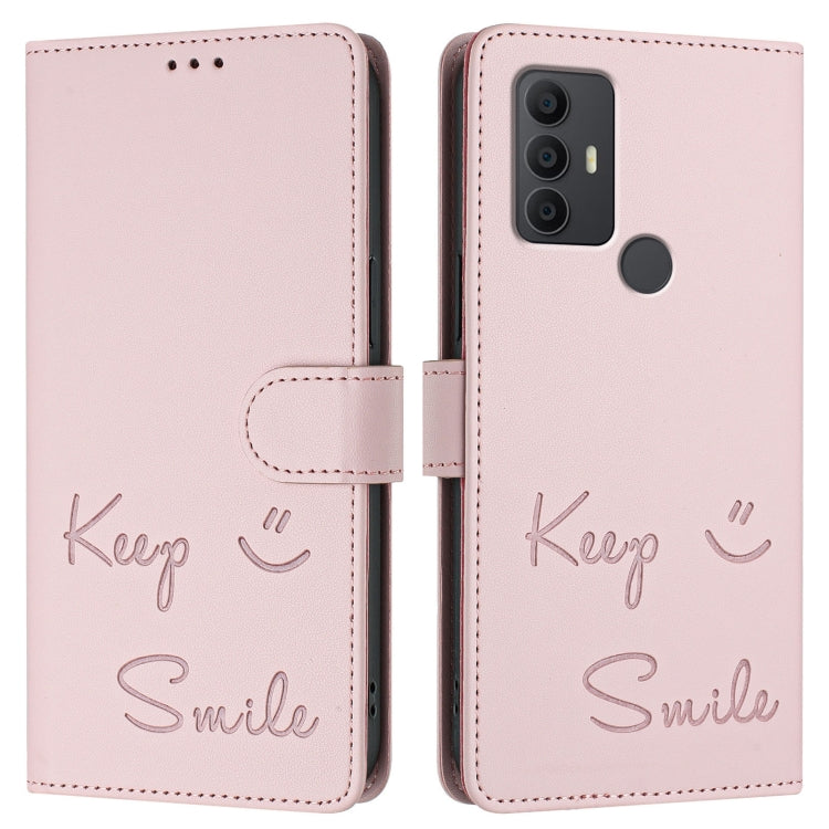 For TCL 305 / 306 Smile Embossing RFID Leather Phone Case