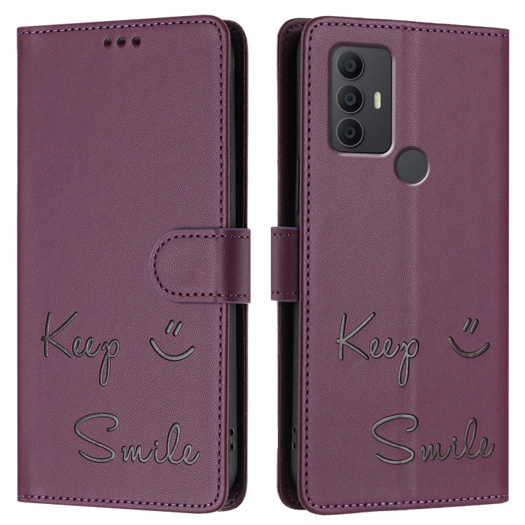 For TCL 305 / 306 Smile Embossing RFID Leather Phone Case