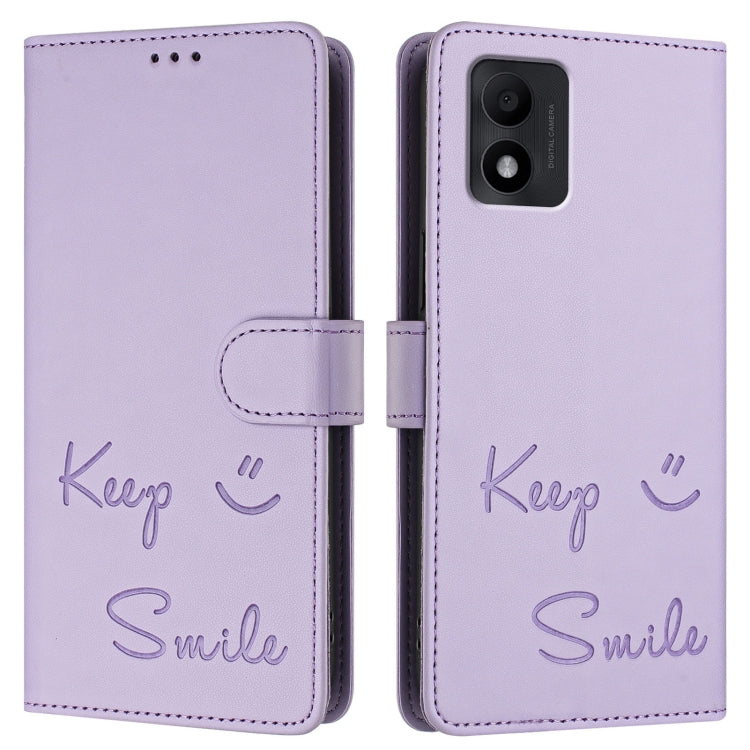 For TCL 303 Smile Embossing RFID Leather Phone Case