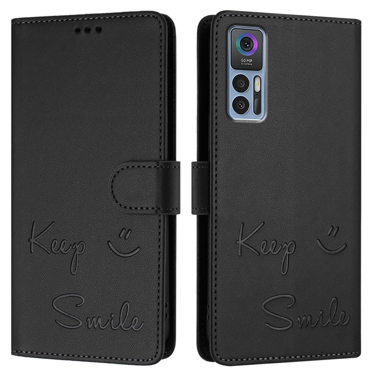For TCL 30 4G / 30 5G / 30 Plus Smile Embossing RFID Leather Phone Case