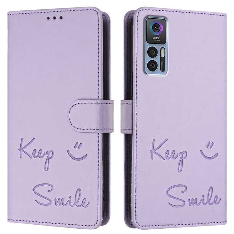 For TCL 30 4G / 30 5G / 30 Plus Smile Embossing RFID Leather Phone Case