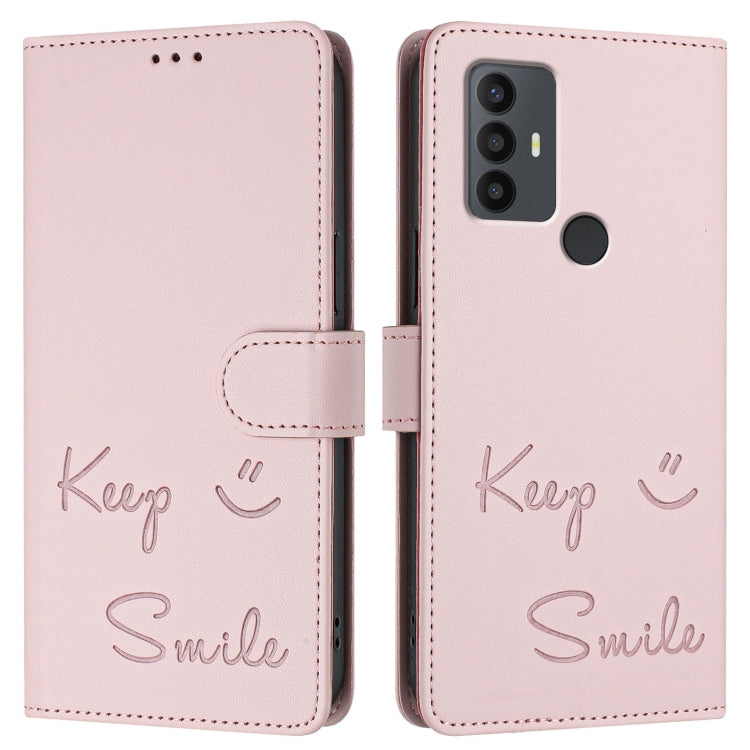 For TCL 30 SE Smile Embossing RFID Leather Phone Case