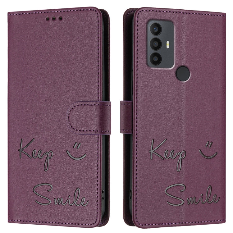 For TCL 30 SE Smile Embossing RFID Leather Phone Case