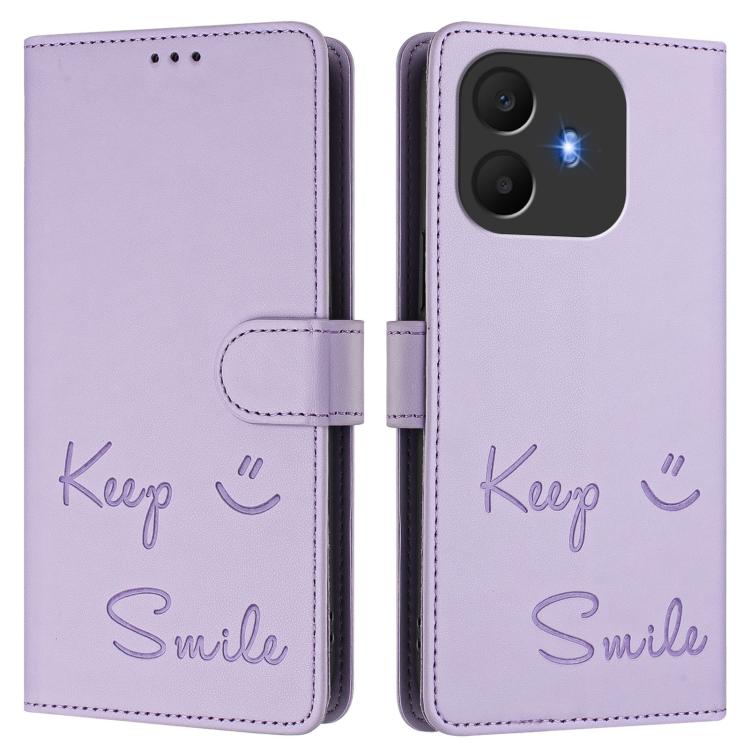For TCL K70 Power 4G / K70 4G Smile Embossing RFID Leather Phone Case