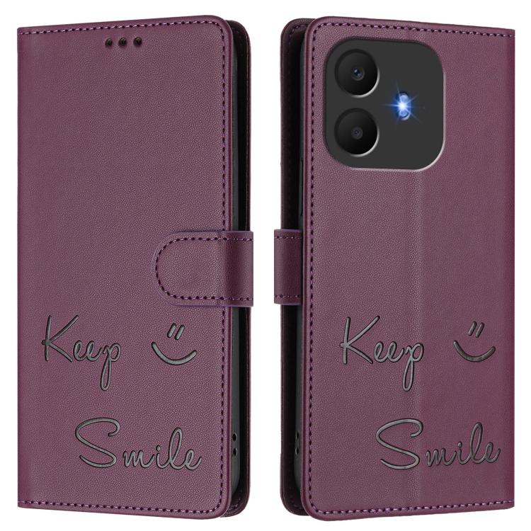 For TCL K70 Power 4G / K70 4G Smile Embossing RFID Leather Phone Case