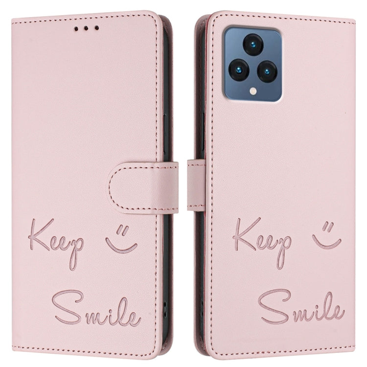 For T-Mobile REVVL 6 / 6x 5G Smile Embossing RFID Leather Phone Case