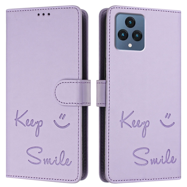 For T-Mobile REVVL 6 / 6x 5G Smile Embossing RFID Leather Phone Case