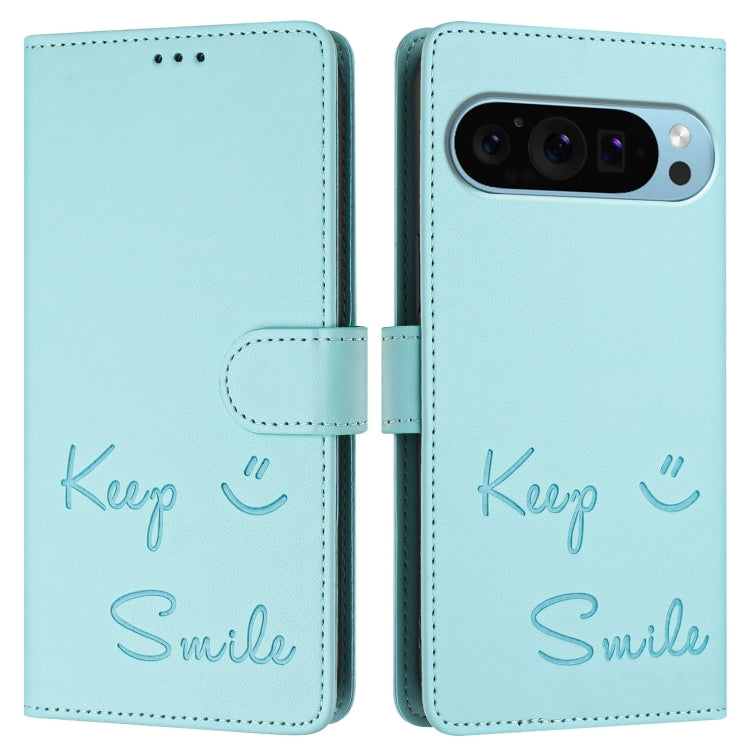 For Google Pixel 9 / Pixel 9 Pro Smile Embossing RFID Leather Phone Case