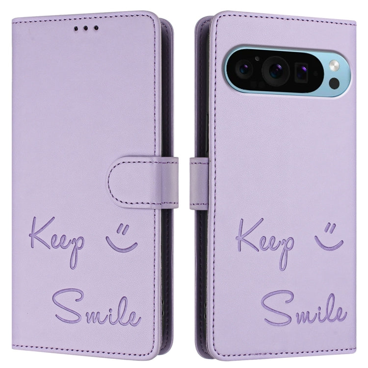 For Google Pixel 9 / Pixel 9 Pro Smile Embossing RFID Leather Phone Case