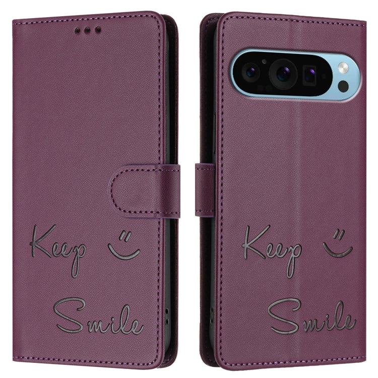 For Google Pixel 9 / Pixel 9 Pro Smile Embossing RFID Leather Phone Case
