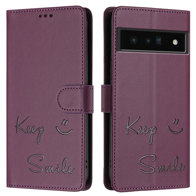 For Google Pixel 6 Pro Smile Embossing RFID Leather Phone Case