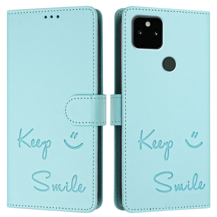 For Google Pixel 5a Smile Embossing RFID Leather Phone Case