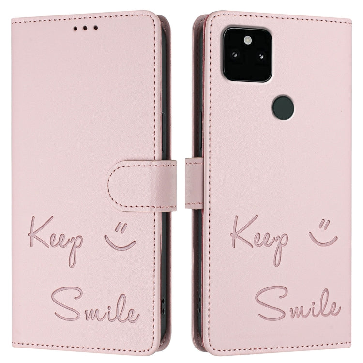 For Google Pixel 5a Smile Embossing RFID Leather Phone Case