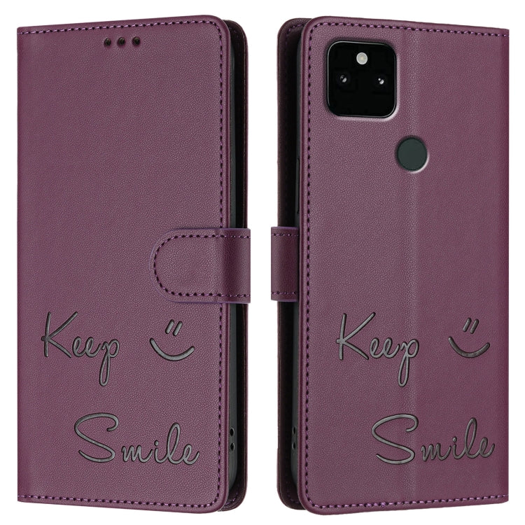 For Google Pixel 5a Smile Embossing RFID Leather Phone Case