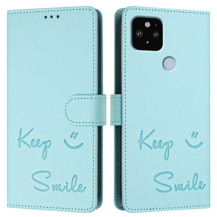 For Google Pixel 5 XL / Pixel 4a 5G Smile Embossing RFID Leather Phone Case