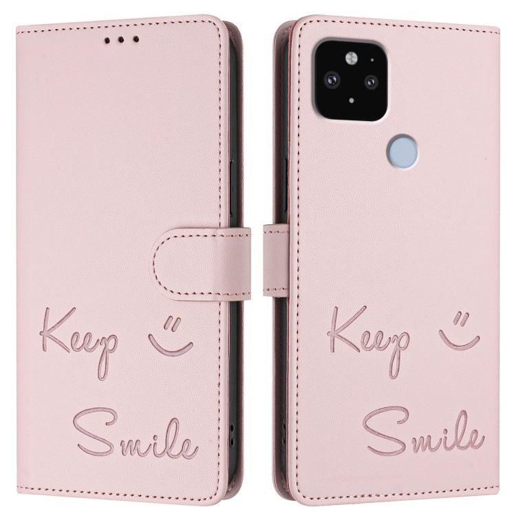For Google Pixel 5 XL / Pixel 4a 5G Smile Embossing RFID Leather Phone Case