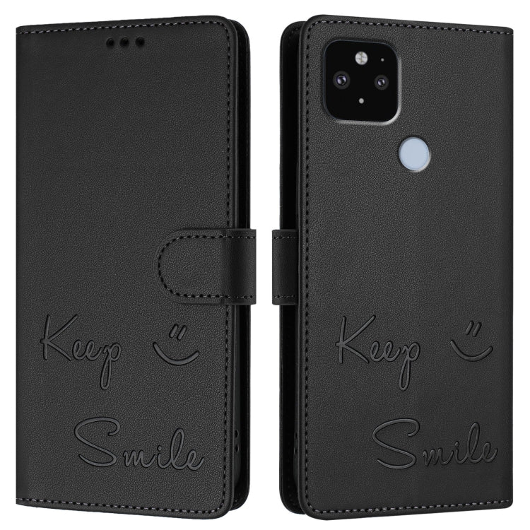For Google Pixel 5 XL / Pixel 4a 5G Smile Embossing RFID Leather Phone Case