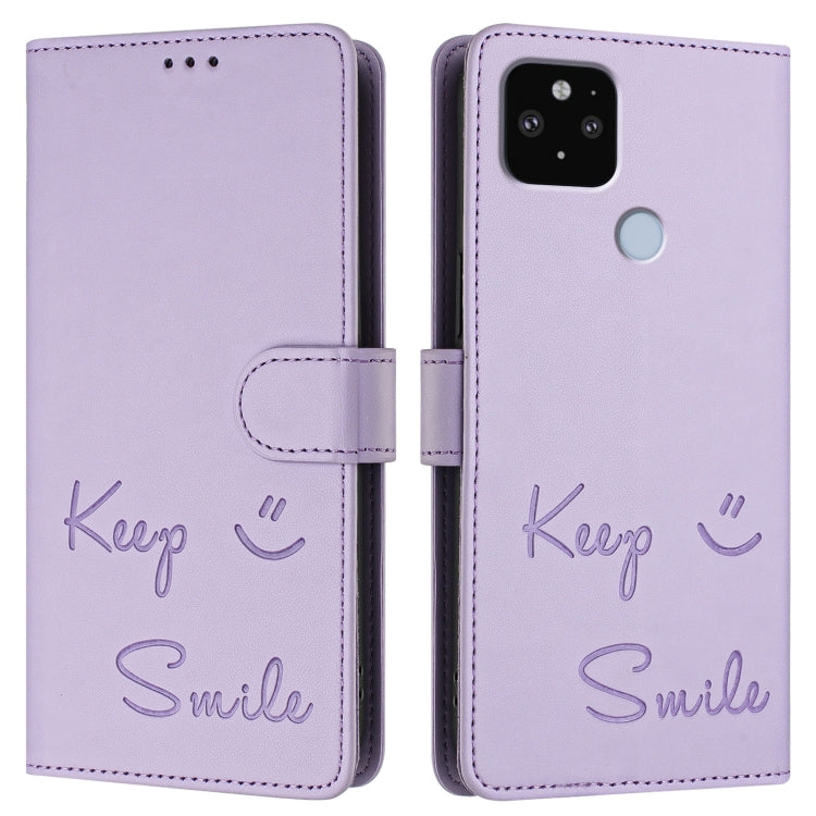 For Google Pixel 5 XL / Pixel 4a 5G Smile Embossing RFID Leather Phone Case