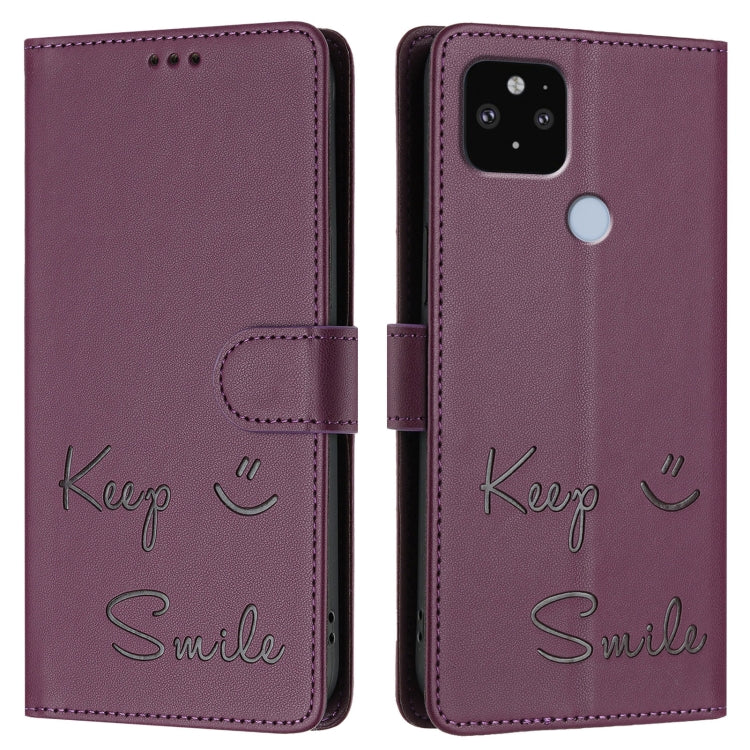 For Google Pixel 5 XL / Pixel 4a 5G Smile Embossing RFID Leather Phone Case