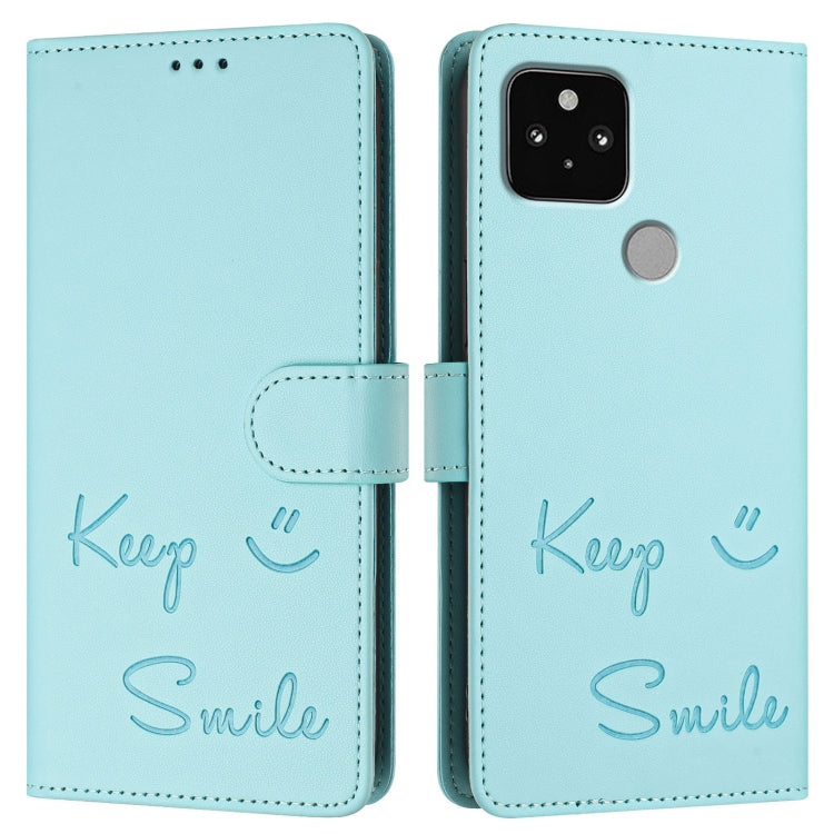 For Google Pixel 5 Smile Embossing RFID Leather Phone Case