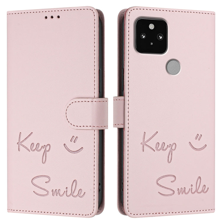 For Google Pixel 5 Smile Embossing RFID Leather Phone Case