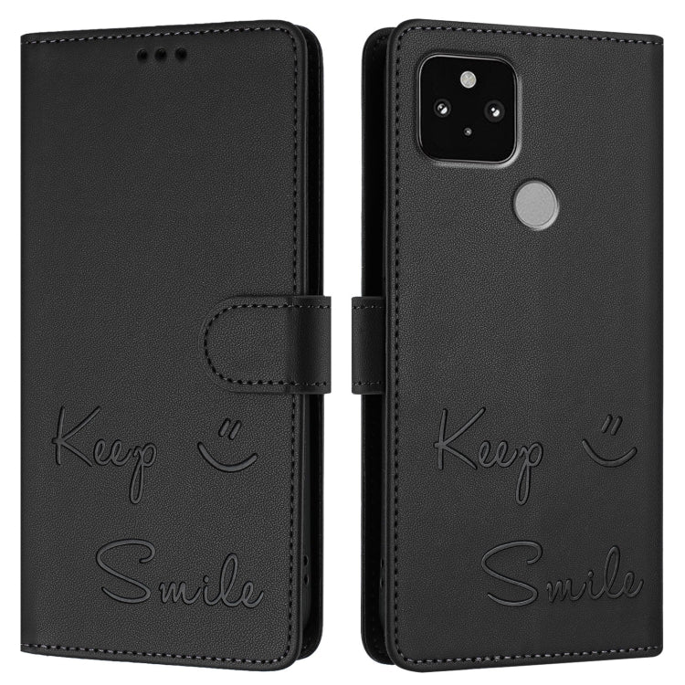 For Google Pixel 5 Smile Embossing RFID Leather Phone Case
