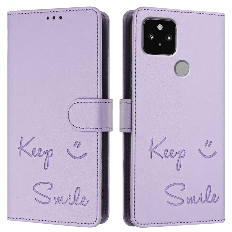 For Google Pixel 5 Smile Embossing RFID Leather Phone Case