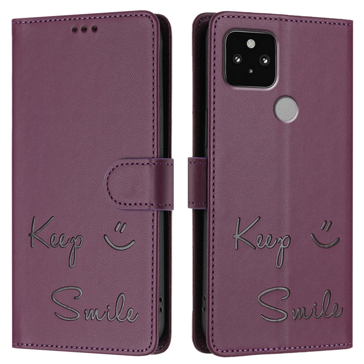 For Google Pixel 5 Smile Embossing RFID Leather Phone Case