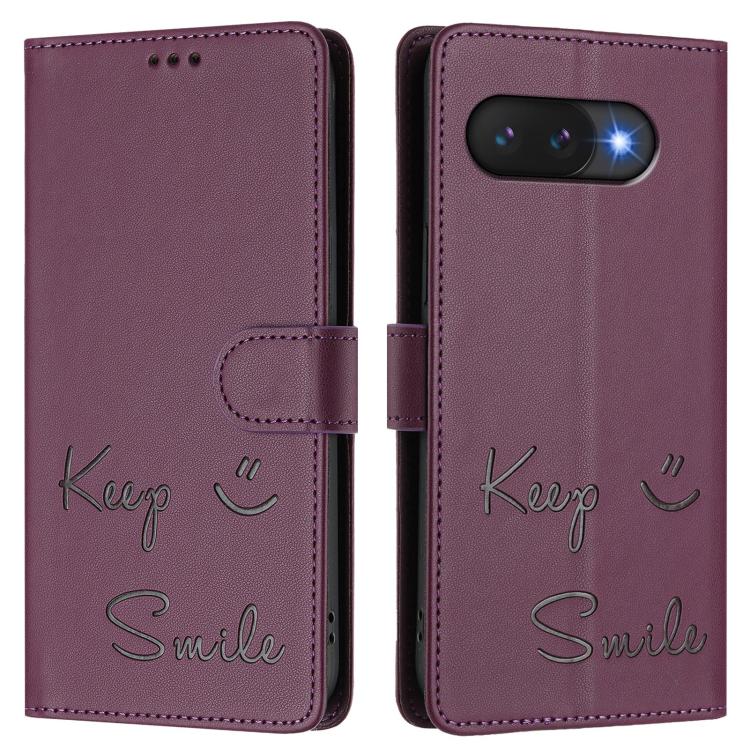 For Google Pixel 9a Smile Embossing RFID Leather Phone Case