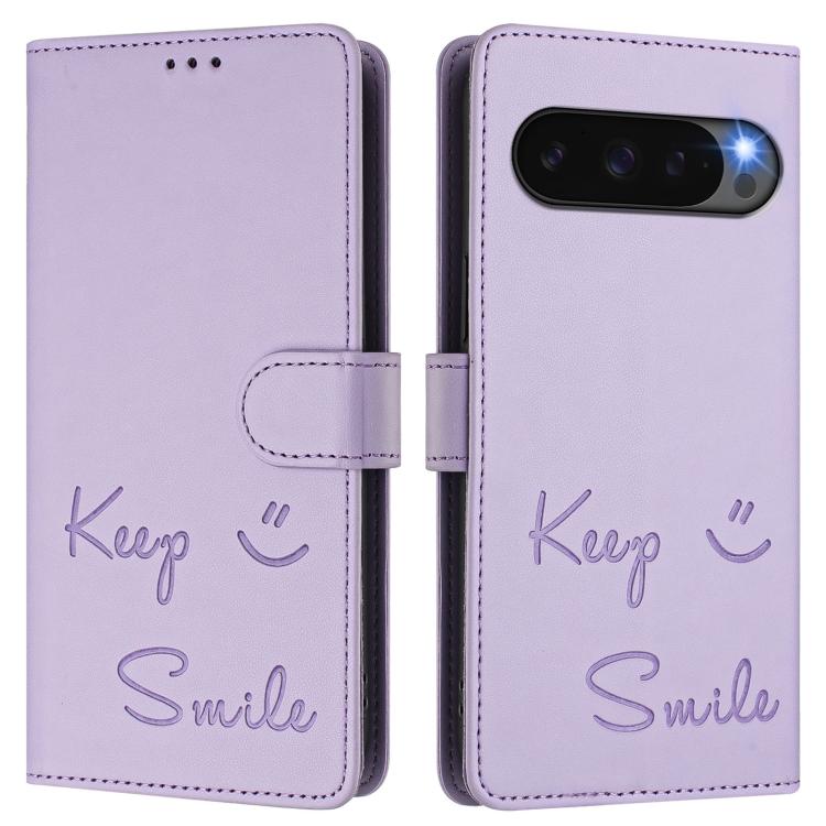 For Google Pixel 10 5G / 10 Pro 5G Global Smile Embossing RFID Leather Phone Case