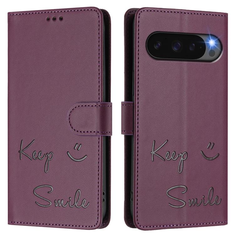 For Google Pixel 10 5G / 10 Pro 5G Global Smile Embossing RFID Leather Phone Case