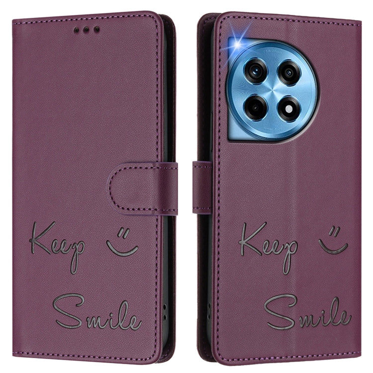 For OnePlus 12R 5G Global Smile Embossing RFID Leather Phone Case