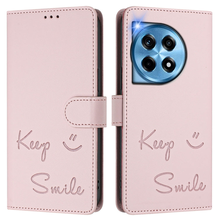 For OnePlus 12 5G Global Smile Embossing RFID Leather Phone Case