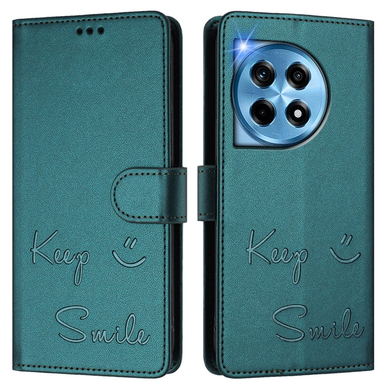 For OnePlus 12 5G Global Smile Embossing RFID Leather Phone Case