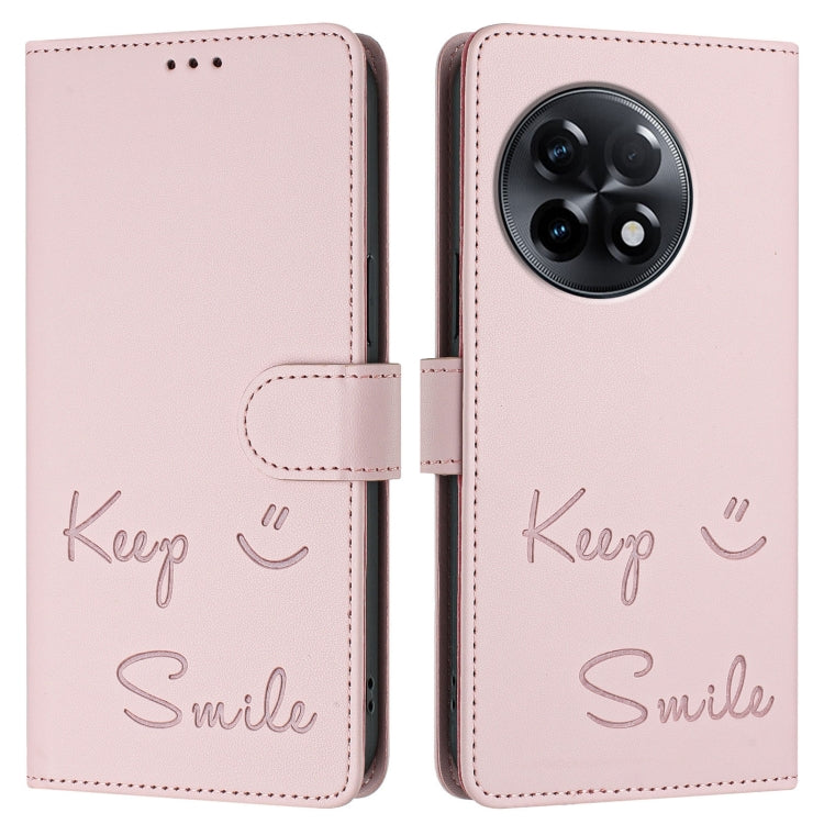 For OnePlus 11R 5G Global Smile Embossing RFID Leather Phone Case