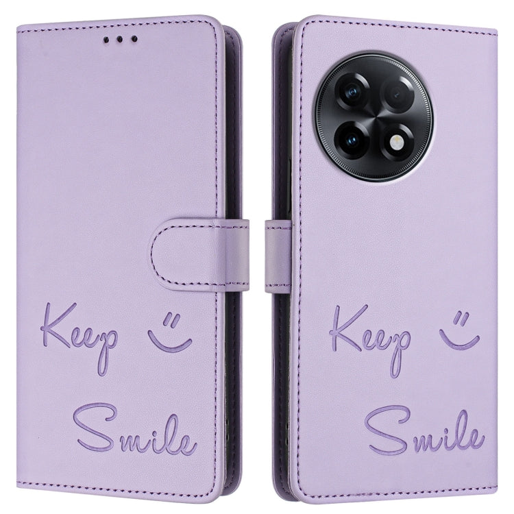 For OnePlus 11R 5G Global Smile Embossing RFID Leather Phone Case
