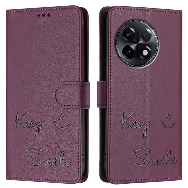 For OnePlus 11R 5G Global Smile Embossing RFID Leather Phone Case