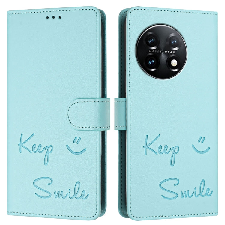 For OnePlus 11 Smile Embossing RFID Leather Phone Case