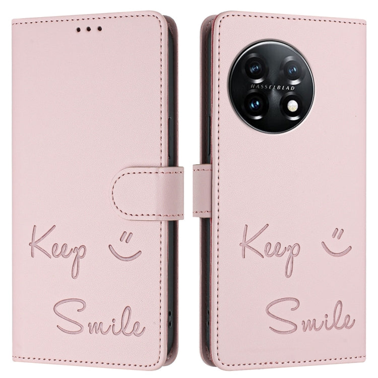 For OnePlus 11 Smile Embossing RFID Leather Phone Case