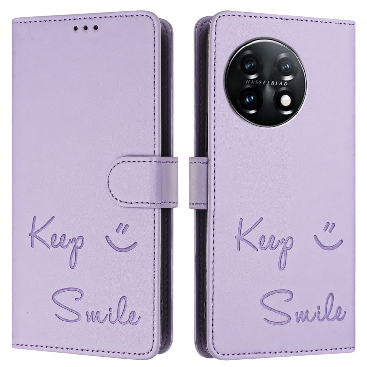 For OnePlus 11 Smile Embossing RFID Leather Phone Case