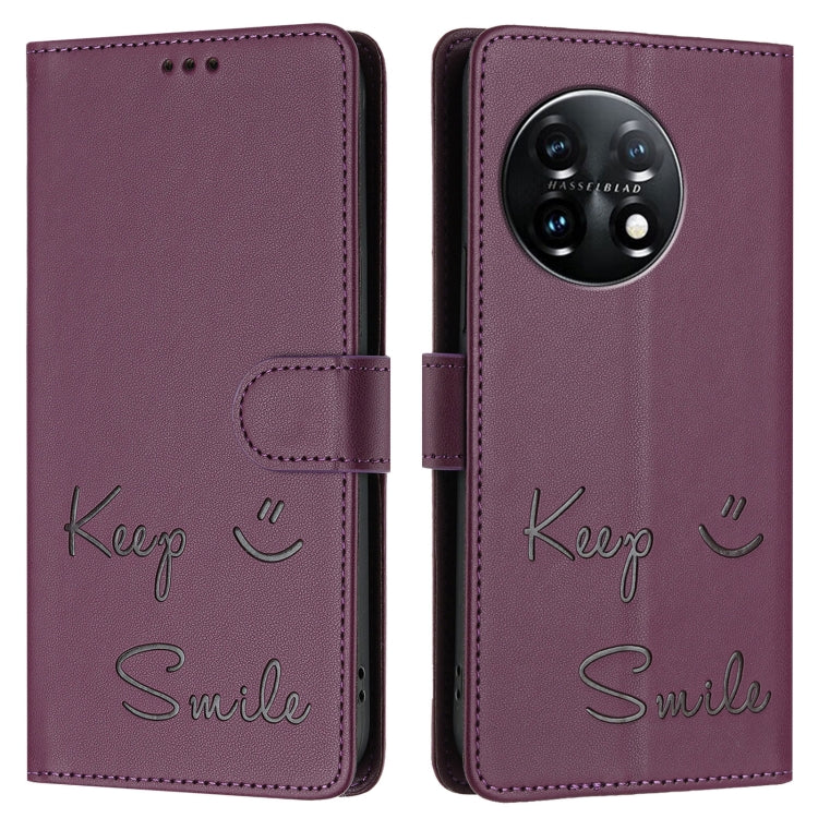 For OnePlus 11 Smile Embossing RFID Leather Phone Case