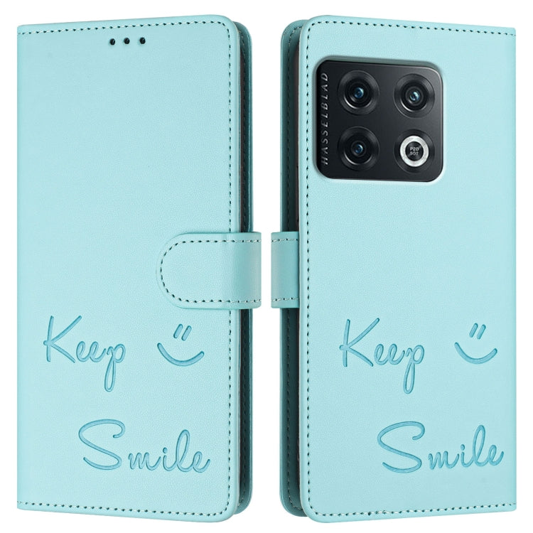 For OnePlus 10 Pro Smile Embossing RFID Leather Phone Case
