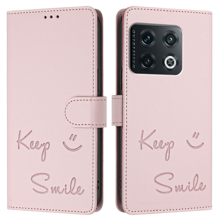 For OnePlus 10 Pro Smile Embossing RFID Leather Phone Case
