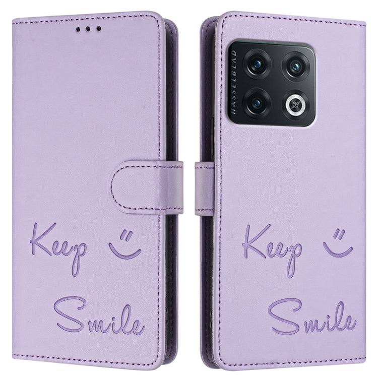 For OnePlus 10 Pro Smile Embossing RFID Leather Phone Case