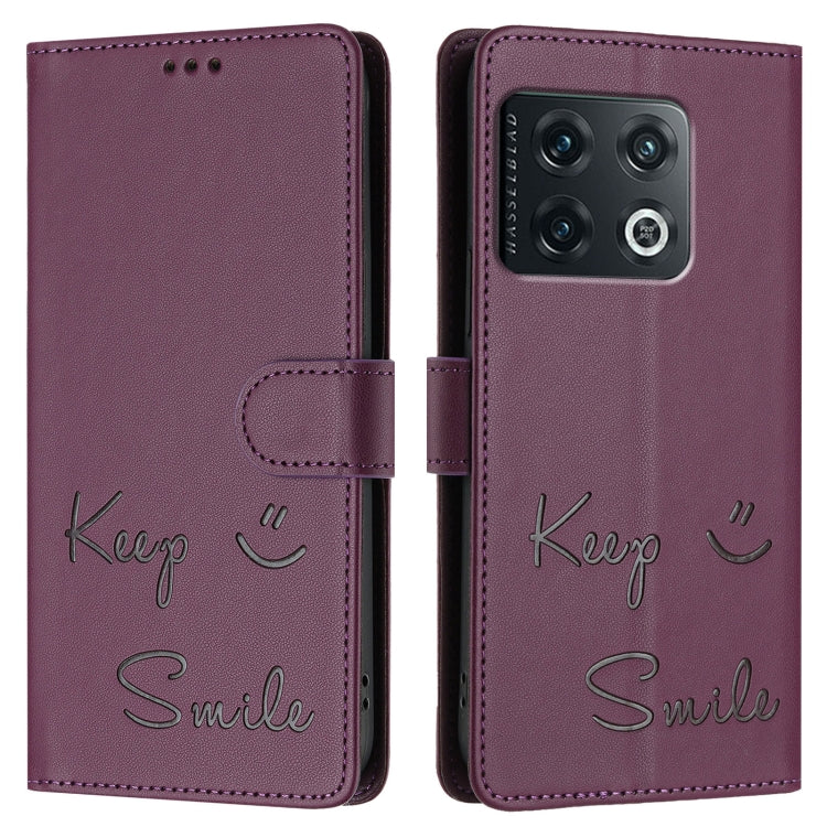 For OnePlus 10 Pro Smile Embossing RFID Leather Phone Case