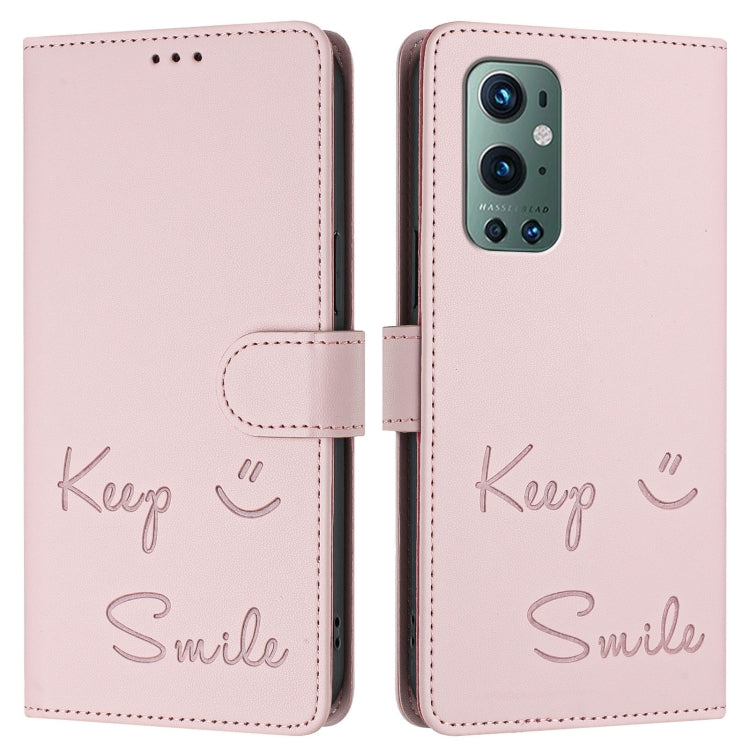 For OnePlus 9 Pro Smile Embossing RFID Leather Phone Case
