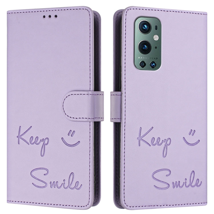 For OnePlus 9 Pro Smile Embossing RFID Leather Phone Case